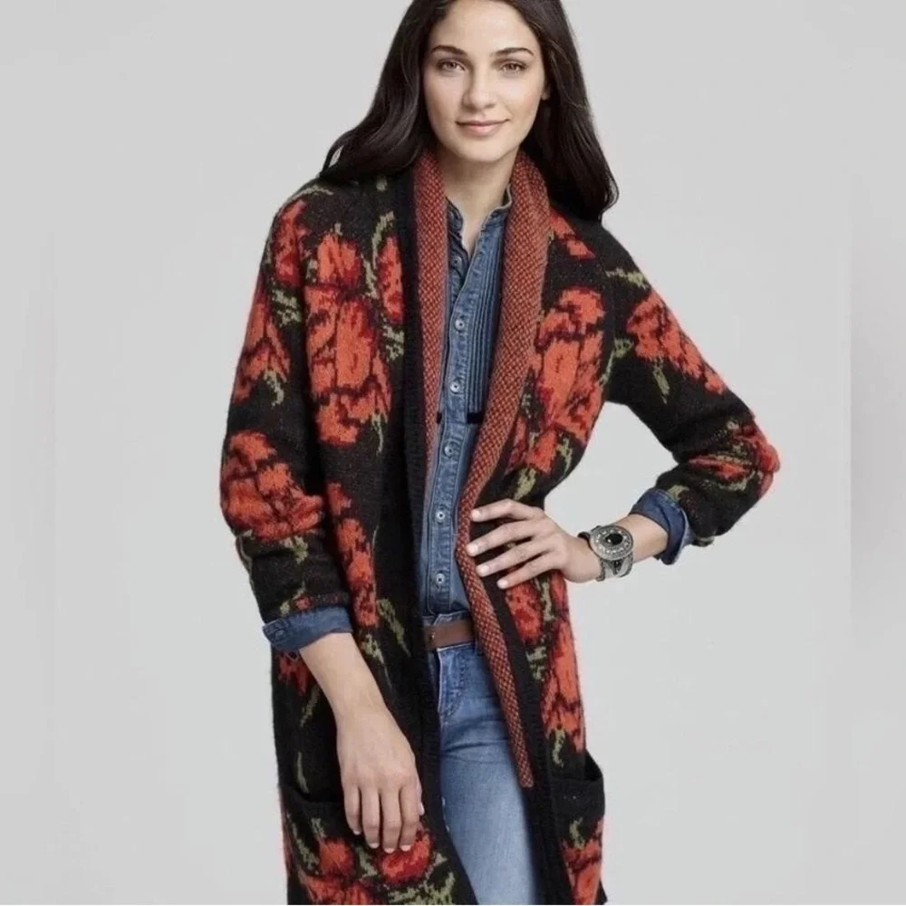 Free People✨Flower Power Floral Alpaca Wool Blend Cardigan Sweater-